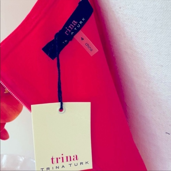 TRINA TURK NWT MOSEY RUFFLED SLEEVELESS FLOUNCE DRESS CORAL LILY SIZE 4 - Picture 3 of 3